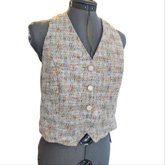 Dazy Sleeveless Textured Tweed Pastel Rainbow Halter Vest Women's XL NWT - Picture 5 of 11